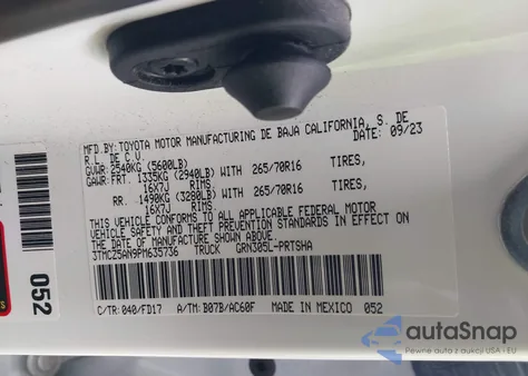 2023 Toyota Tacoma Trd Off Road z USA, uszkodzony, nr VIN 3TMCZ5AN9PM635736